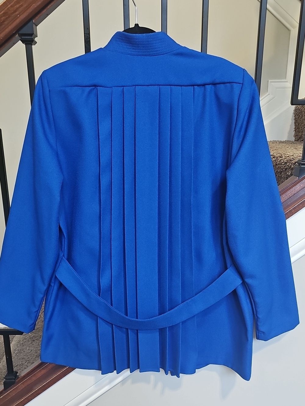 Vintage Blazer Royal Blue Pleated Back Detail 12/Large Open Jacket Suit Coat - Picture 6 of 8